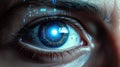 Close-up eye the future cataract protection, scan, contact lens. Royalty Free Stock Photo