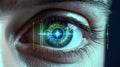 Close-up eye the future cataract protection, scan, contact lens. Royalty Free Stock Photo