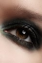 Close-up eye with gray make-up and silver glitter Royalty Free Stock Photo