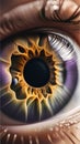 A close-up of an eye with iris and designed contact lense Royalty Free Stock Photo