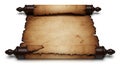 Ancient Burnt Scroll with Wooden Rollers on White Background parchment paper Royalty Free Stock Photo
