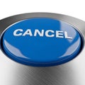 Close-up of a Blue Cancel Button with Metallic Trim on a White Background stop abort Royalty Free Stock Photo