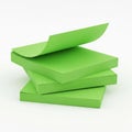 Stack of Bright Green Sticky Notes with One Page Curled Up on a White Background notepad Royalty Free Stock Photo
