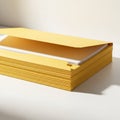 Stack of Yellow Envelopes with White Paper Inside on a White Surface image photo Royalty Free Stock Photo