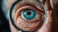 Close-up of an eye through a magnifying glass Royalty Free Stock Photo