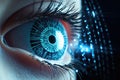 Close up of the eye and robotic iris. New technologies and futuristic concept Royalty Free Stock Photo