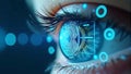 A close-up of an eye scanning device projecting a holographic interface, symbolizing secure biometric technology Royalty Free Stock Photo