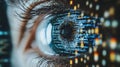 Close-up eye seeing digital code, technology, future Royalty Free Stock Photo
