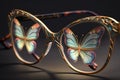 close-up of eyeglasses with butterfly design