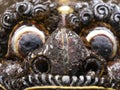 Close up of eyes of Balinese statue in Pura Sangara sea temple near Sanur, Bali