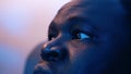 Close up eyes of black man in shock shaking his head Royalty Free Stock Photo