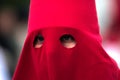 Close up of the eyes of a penitent. Procession of Saint Blas