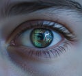 Close-Up of Eyes Reflecting Computer Screen Code Royalty Free Stock Photo