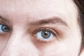 Close-up of the eyes. Surprised look, raised eyebrow Royalty Free Stock Photo