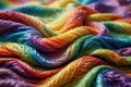 Close up fabric fiber, wavy rainbow texture, assorted diverse colors diversity