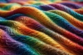 Close up fabric fiber, wavy rainbow texture, assorted diverse colors diversity