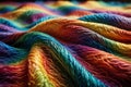 Close up fabric fiber, wavy rainbow texture, assorted diverse colors diversity