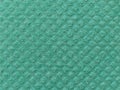 Close-up of fabric with raised print. Convex diamonds on green microfiber or dishwashing sponge. Background and free space for