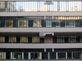 Close up of the facade of the brutalist style worsley building at the university of leeds