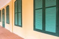 Close up of a facade of a colonial building in Hanoi