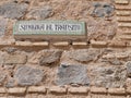 Close up of facade and sign of Transito Synagogue in Toledo, Castile La Mancha, Spain.