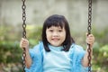 Close up face asian girl children toothy smiling face happiness emotion looking to camera Royalty Free Stock Photo