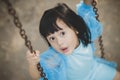 Close up face asian girl children toothy smiling face happiness emotion looking to camera Royalty Free Stock Photo