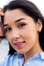 Close-up of the face of a beautiful smiling brunette woman Royalty Free Stock Photo