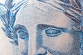 Close-up of the face of Effigy of the Republic, detail of Brazilian banknote, concept of savings or investment