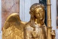 Close-up on face of golden female angel sculpture Royalty Free Stock Photo