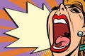 Close-up face pop art woman screaming rage