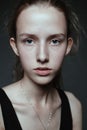 Close-up face portrait of young woman without make-up. Natural i Royalty Free Stock Photo