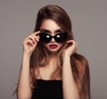 Close-up face of preatty young girl with sunglasses Royalty Free Stock Photo