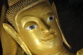 Close up of Face Reclining Gold Buddha Suwankuha Temple Phuket Thailand Royalty Free Stock Photo