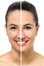 Conceptual female facial aging comparison. Royalty Free Stock Photo