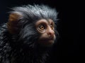 Close-up of face of small monkey, possibly marmoset. It is looking at camera with its big eyes and appears to be Royalty Free Stock Photo