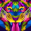 Close up face tiger pop art portrait premium vector