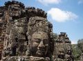 Close Up of a Face Tower at The Bayon Temple at Angkor Thom in Cambodia Royalty Free Stock Photo