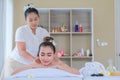 Close up face women in spa facial treatment. women luxury room relax and enjoyment emotional beauty therapy Royalty Free Stock Photo
