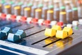 Close up fader of sound mixer old Volume adjusting knobs controller in control room Royalty Free Stock Photo