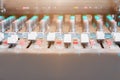 Close up fader of sound mixer old Volume adjusting knobs controller in control room Royalty Free Stock Photo