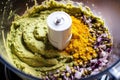 close-up of falafel mix in a food processor