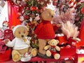 Close up of family of teddy bear at the interior of magic christmas shop