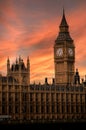 Big Ben and the Palace of Westminster during sunset in London, England. Royalty Free Stock Photo