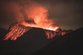 Close-up of the famous Icelandic volcano with lava inside the crater