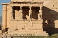 Close-up of the famous Porch of the Maidens, attached to the Erechtheion Temple Royalty Free Stock Photo