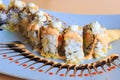 Close up fancy sushi on ceramic plate Royalty Free Stock Photo