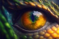 Close-up fantastic reptile eye, yellow and green lizard or dragon. Generative AI Royalty Free Stock Photo