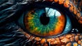 Close-up of fantasy dragon eye. Mythological evil. Dangerous creature.