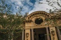 Close-up of the far-fetched decoration of arch and columns at the Petit Palais courtyard in Paris. Royalty Free Stock Photo